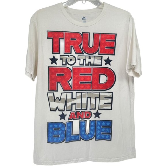 Way To Celebrate! Patriotic T-Shirt L White "True To The Red White And Blue" - Picture 1 of 9
